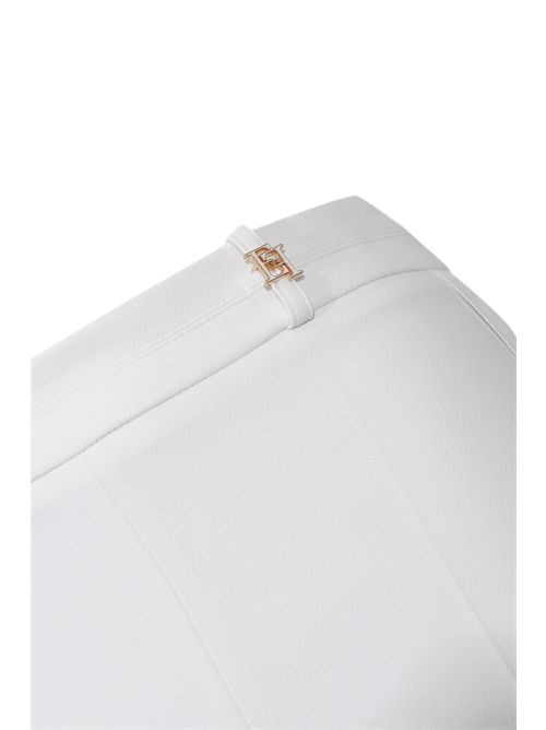 Pantalone in doppio crepe stretch con charm logo Avorio Elisabetta Franchi | PA16861E2360